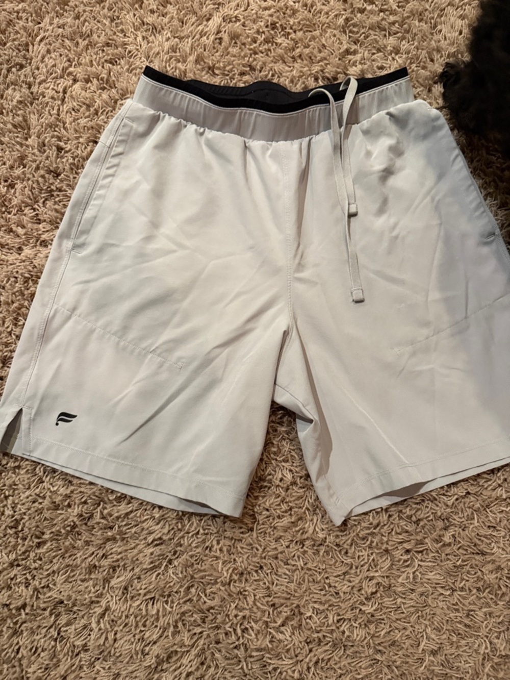 Fabletics Men's White Athletic Shorts with Black Waistband